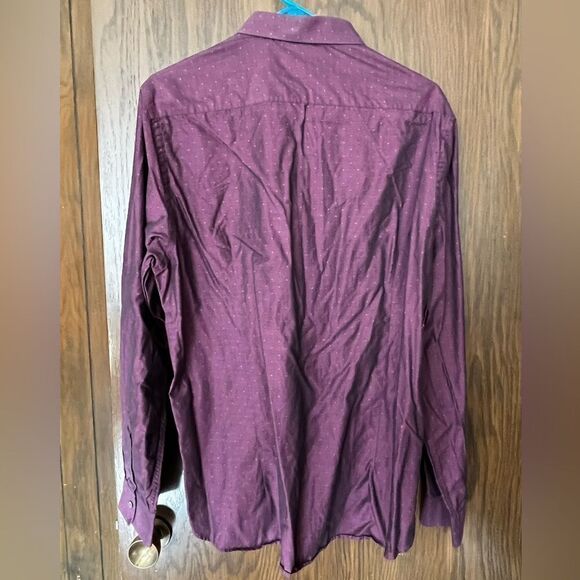 Ted Baker London Dark Red Men Cotton Dress Shirt Front Buttons Long Sleeve - Picture 2 of 8